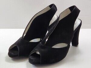 NEW Eric Michael Black Suede Pumps Open Toe Slingback 3in Heel size 6.5/37 Retro